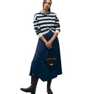NEW ANTHROPOLOGIE The Gemini Twofer Hooded Sweater Dress Set Midi Navy Blue Sz L